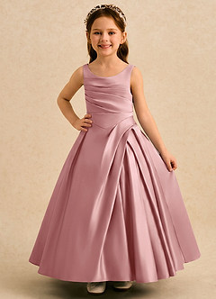 Azazie Audrey Flower Girl Dresses Dusty Rose A-Line Pleated Matte Satin Dress image1