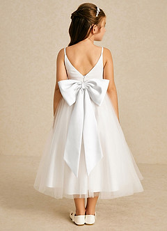 Azazie Lea Flower Girl Dresses White A-Line Spaghetti Strap Tulle Dress image2