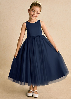 Azazie Solia vestidos de niña de las flores Vestido de Azul Marino Oscuro de Tul de Princesa con Lazo image5