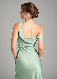 Azazie Madelyn Vestidos de damas de honor Vestido de Agave de Satén Elástico de Corte Sirena Convertible con Hombro unilateral image7