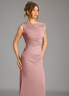 Azazie Nazanin Robes de demoiselle d'honneur Robe Sirène en Jersey extensible de qualité supérieure Épaules dénudées Rose Poussiéreuse image7