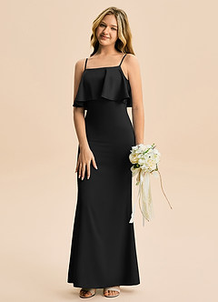 Azazie Galene Junior Mrenneito Joustava satiini Lattian pituus Nuorempi morsiusneito Pukeutua image4