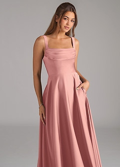 Azazie Shaude Bridesmaid Dresses Rosette A-Line Pleated Stretch Satin Dress image2