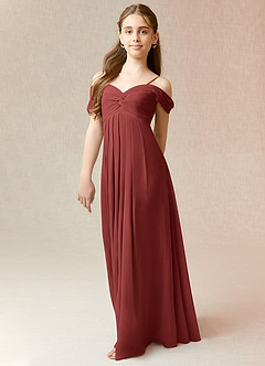 Azazie Kaitlynn Junior Terracotta A-Line Off the Shoulder Chiffon Dress image4