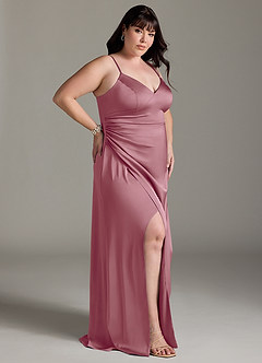 Azazie Marchella Bridesmaid Dresses Vintage Mauve A-Line Corset Stretch Satin Dress image9