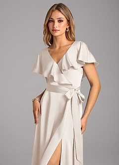 Azazie Lainey Bridesmaid Dresses White Alabaster A-Line with Pockets Stretch Satin Dress image6