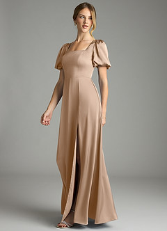 Azazie Fyona Suknie dla druhen Linia A Pofałdowany Satyna elastyczna Do ziemi Sukienka image10