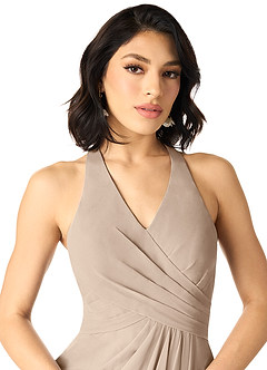Azazie Danica Bridesmaid Dresses Taupe A-Line Pleated Chiffon Dress image4