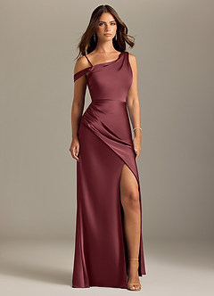 Azazie Madelyn Brautjungfernkleider Wandelbar Meerjungfrau-Linie Schulterfrei Stretch-Satin Kleid Merlot image9
