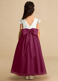 Azazie Pookie Flower Girl Dresses Mulberry A-Line Lace Tulle Dress image5