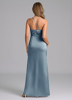 Azazie Eren Bridesmaid Dresses Dusty Blue Mermaid One Shoulder Stretch Satin Dress image2