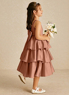 Azazie Margery Flower Girl Dresses Bronzer A-Line Bow Stretch Satin Dress image5