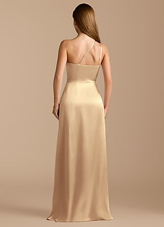 Azazie Trina Brautjungfernkleider A-Linie One-Shoulder Metallischer Satin Kleid Gold image9