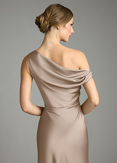 Azazie Emerson Bridesmaid Dresses Taupe Mermaid Off the Shoulder Stretch Satin Dress image11