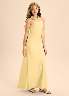 Azazie Doretta Junior Butter Mermaid Pleated Stretch Satin Dress image7