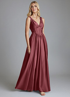Azazie Delmie Robes de demoiselle d'honneur Robe Trapèze en Satin extensible Corset Rose Du Désert image5