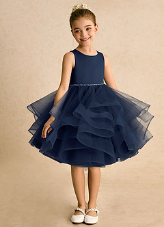 Azazie Tinie Blumenmädchenkleider Ballkleid Schleifen Tüll Kleid Dunkelmarine image3