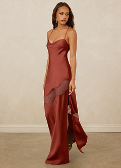 Christian Siriano Bridal for Azazie 1012 Bridesmaid Dresses Terracotta Sheath Lace Stretch Satin Dress image3