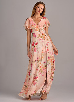 Azazie Lainey Bridesmaid Dresses Abstract Bouquet Floral A-Line with Pockets Chiffon Dress image4