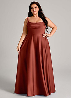 Azazie Shaude Bridesmaid Dresses Terracotta A-Line Pleated Stretch Satin Dress image12