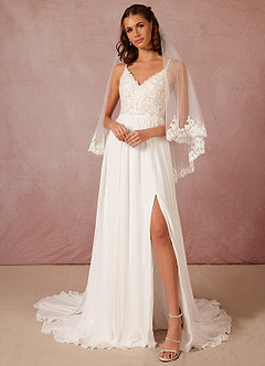 front Amelia Lace Hip Length Veil With Blusher
