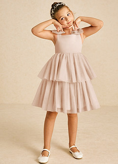 Azazie Vanellope Robe Demoiselle D'honneur Fillette Robe Trapèze en Tulle Arc Rose Perle image3
