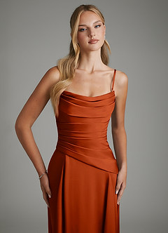 Azazie Gabriela Robes de demoiselle d'honneur Robe Trapèze en Satin extensible Corset Paprika image3