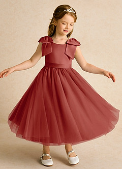 Azazie Serene Flower Girl Dresses Terracotta Ball-Gown Bow Matte Satin Dress image4