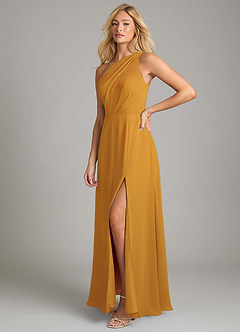 Azazie Phaedra Bridesmaid Dresses Butterscotch A-Line One Shoulder Chiffon Dress image5