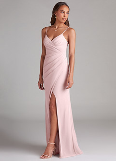 Azazie Maci Robes de demoiselle d'honneur Robe Fourreau en Mousseline de soie Plissée Rose Pâle image3