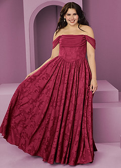 Barbie ♥ Azazie Bridesmaid Dresses Burgundy A-Line Off the Shoulder Floral Burnout Convertible Dress image1