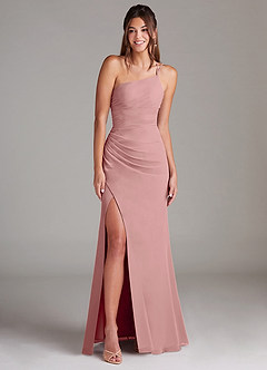 Azazie Eren Abiti da Damigella Abito Tubino in Chiffon Monospalla Rosa Polverosa image3