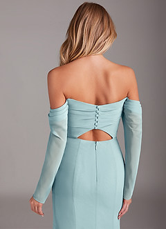 Azazie Hallie Bridesmaid Dresses Sea Glass Mermaid Long Sleeve Chiffon Dress image7