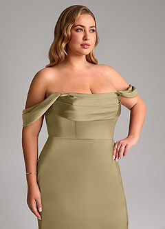 Azazie Saige Brautjungfernkleider Etui Schulterfrei Stretch-Satin Kleid Moosgrün image14