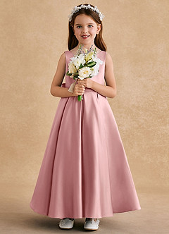 Azazie Honey Bear Flower Girl Dresses Dusty Rose A-Line Pleated Matte Satin Dress image3
