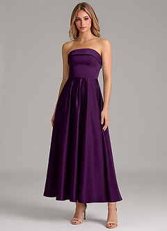 Azazie Lucienne Bridesmaid Dresses Grape A-Line Pleated Stretch Satin Dress image1