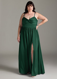 Azazie Zeya Bridesmaid Dresses Dark Green A-Line Pleated Stretch Satin Dress image9