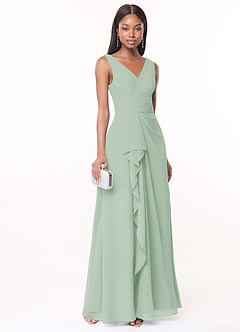 Azazie Julianna Robes de demoiselle d'honneur Robe Trapèze en Mousseline de soie Agave image1