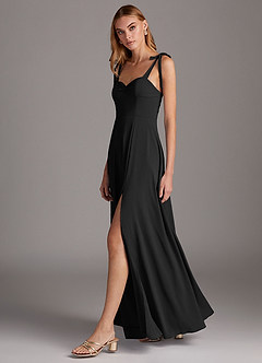 Azazie Marin Bridesmaid Dresses Black A-Line Sweetheart Neckline Stretch Chiffon Dress image3