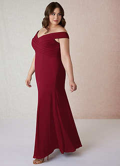 Azazie Lecia Bridesmaid Dresses Burgundy Empire Off-The-Shoulder Pleated Chiffon Convertible Dress image10