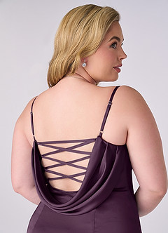 Barbie ♥ Azazie Bridesmaid Dresses Plum Mermaid Corset Stretch Satin Dress image8