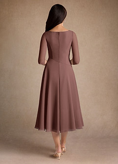 Azazie Durant Vestidos para mãe da noiva Vestido Café Expresso de Chiffon de Linha A com Plissado image3