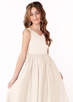 Azazie Hathaway Junior White Alabaster A-Line Bow Matte Satin Dress image5