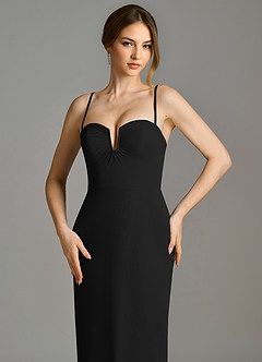 Azazie Darcie At-home Try On Dresses Black Sheath Strapless Chiffon Convertible Dress image2