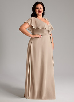 Azazie Lainey Bridesmaid Dresses Taupe A-Line with Pockets Chiffon Dress image12