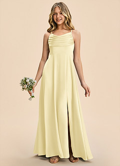Azazie Gia Junior Robe Trapèze en Satin extensible Plissé Sorbet Citron image4