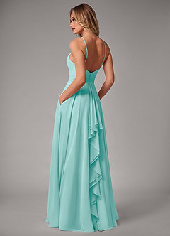 Azazie Amalia Bridesmaid Dresses Aqua A-Line Pleated Chiffon Dress image2