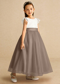 Azazie Pookie Flower Girl Dresses Taupe A-Line Lace Tulle Dress image2