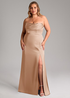 Azazie Saige Vestidos de damas de honor Vestido de Rosa Inglesa de Satén Elástico de Corte Recto con Vestidos sin tirantes image16