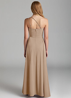 Azazie Maron Junior Taupe A-Line Pleated Stretch Satin Dress image4